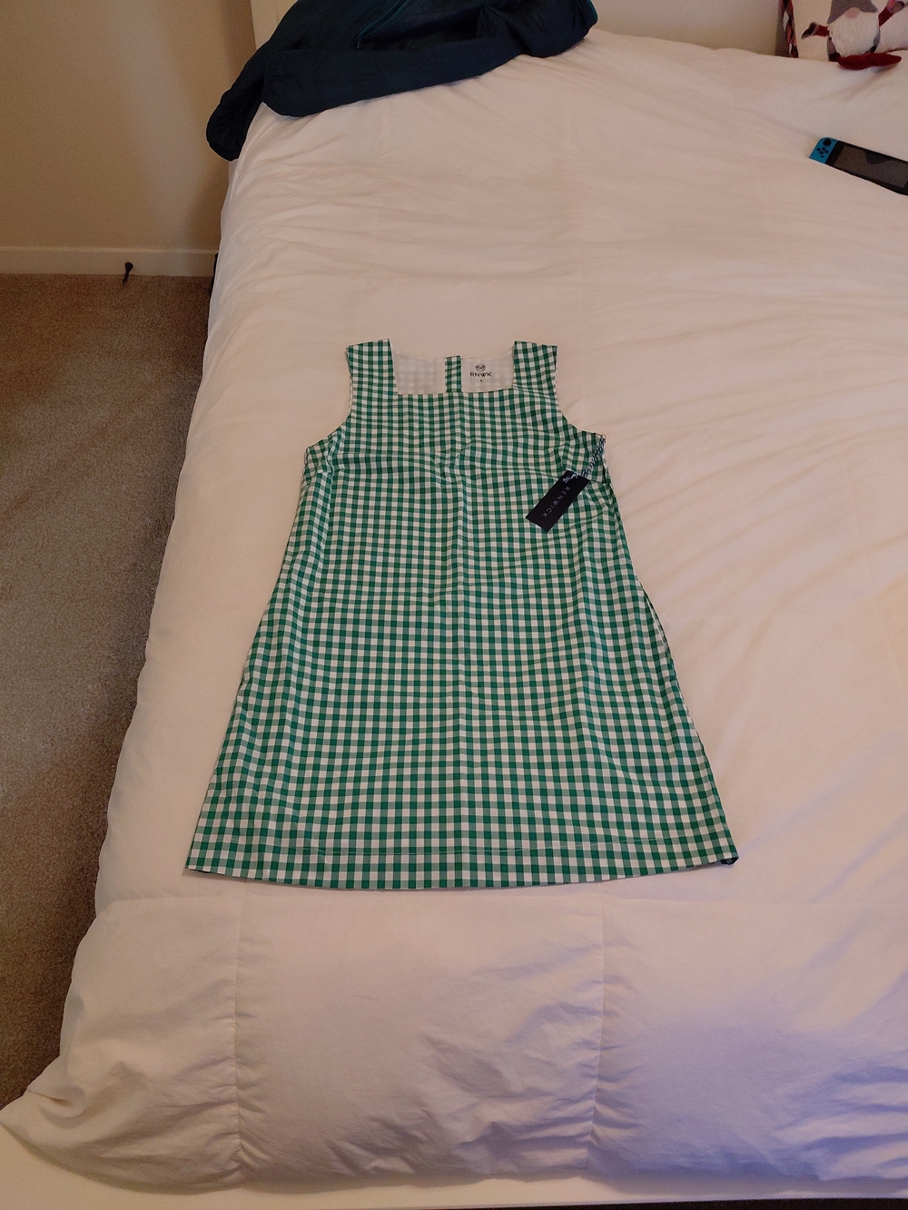 NWT Renwick Green Gingham Sleeveless Dress Sz S Sleeveless Square Collar